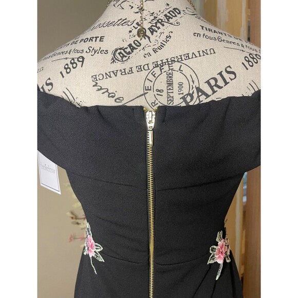 Premier Amour Women's Dress Size 2 Black Off Shoulder Floral Embroidered - Picture 8 of 9